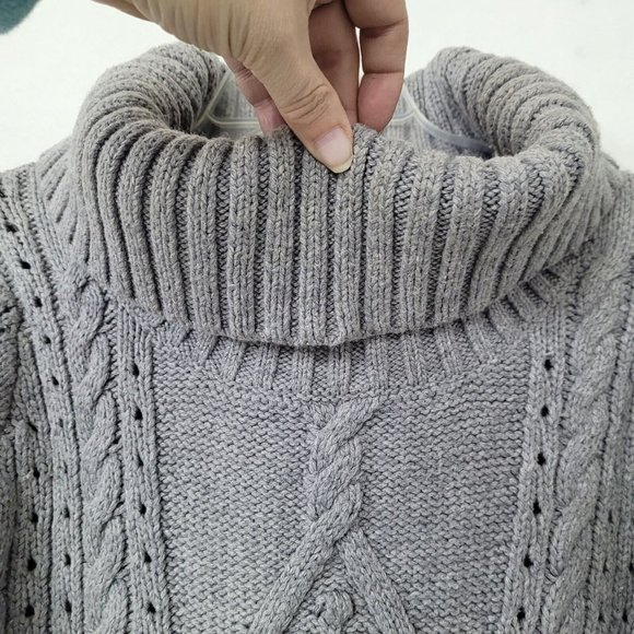 Heather B Sweater Women S Short Sleeve Chunky Cable Belted Turtleneck Tunic Grey - Picture 4 of 11